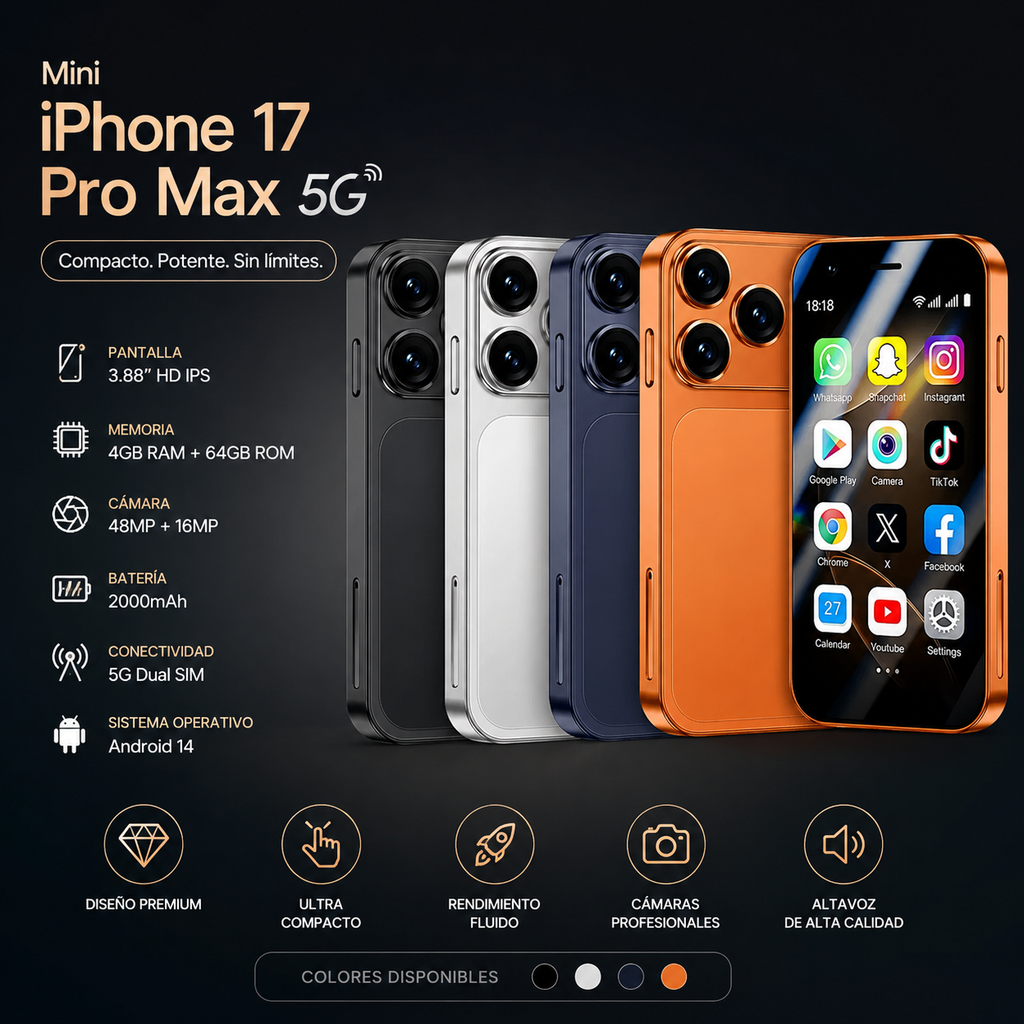 Mini iPhone 17 Pro Max 5G 4/64GB – Ultra Kompaktan Android 14 Smart Telefon sa Dual SIM, HD Kamerom i Premium Dizajnom