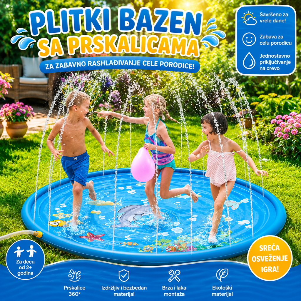 Dečiji Bazen sa Prskalicama – Vodena Podloga za Letnju Zabavu i Rashlađivanje