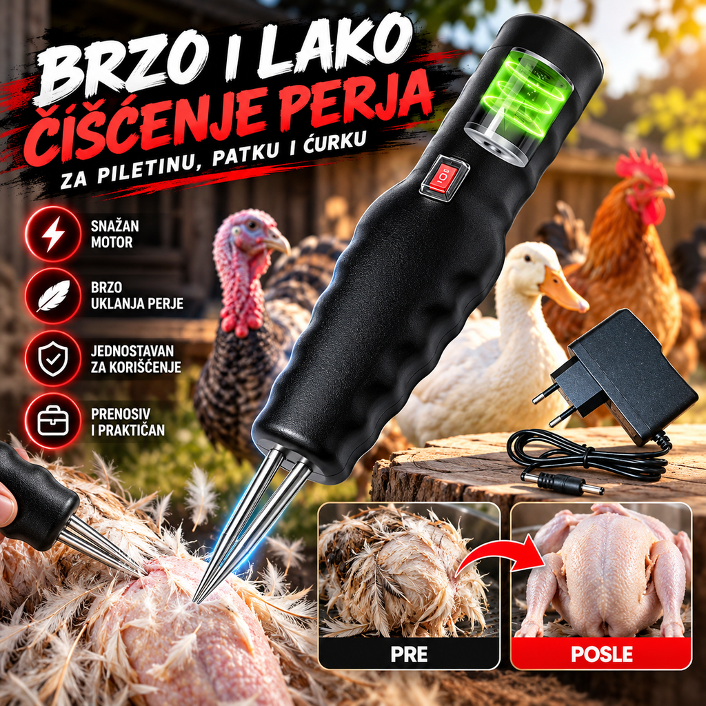 Električni Čupač Perja za Živinu – Prenosivi Aparat za Brzo Čišćenje Piletine, Patke i Ćurke