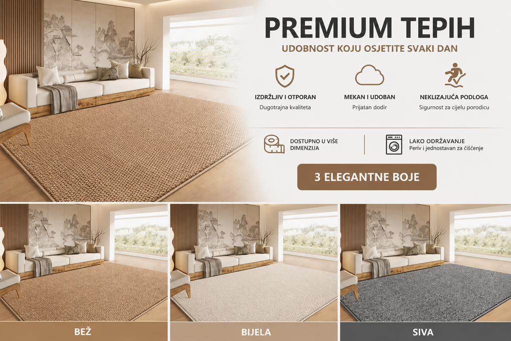 Premium Dekorativni Tepih 150x200 cm – Bež, Bela i Siva Boja