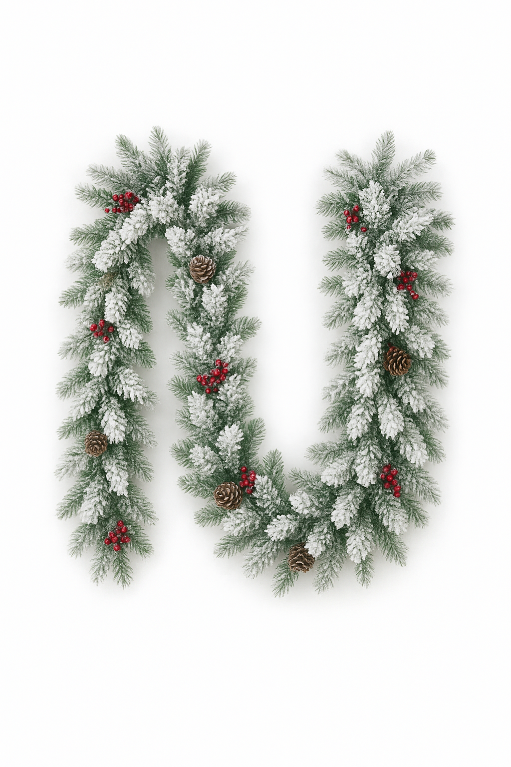 Premium snežna božićna grilanda sa šišarkama i crvenim bobicama 2.7m