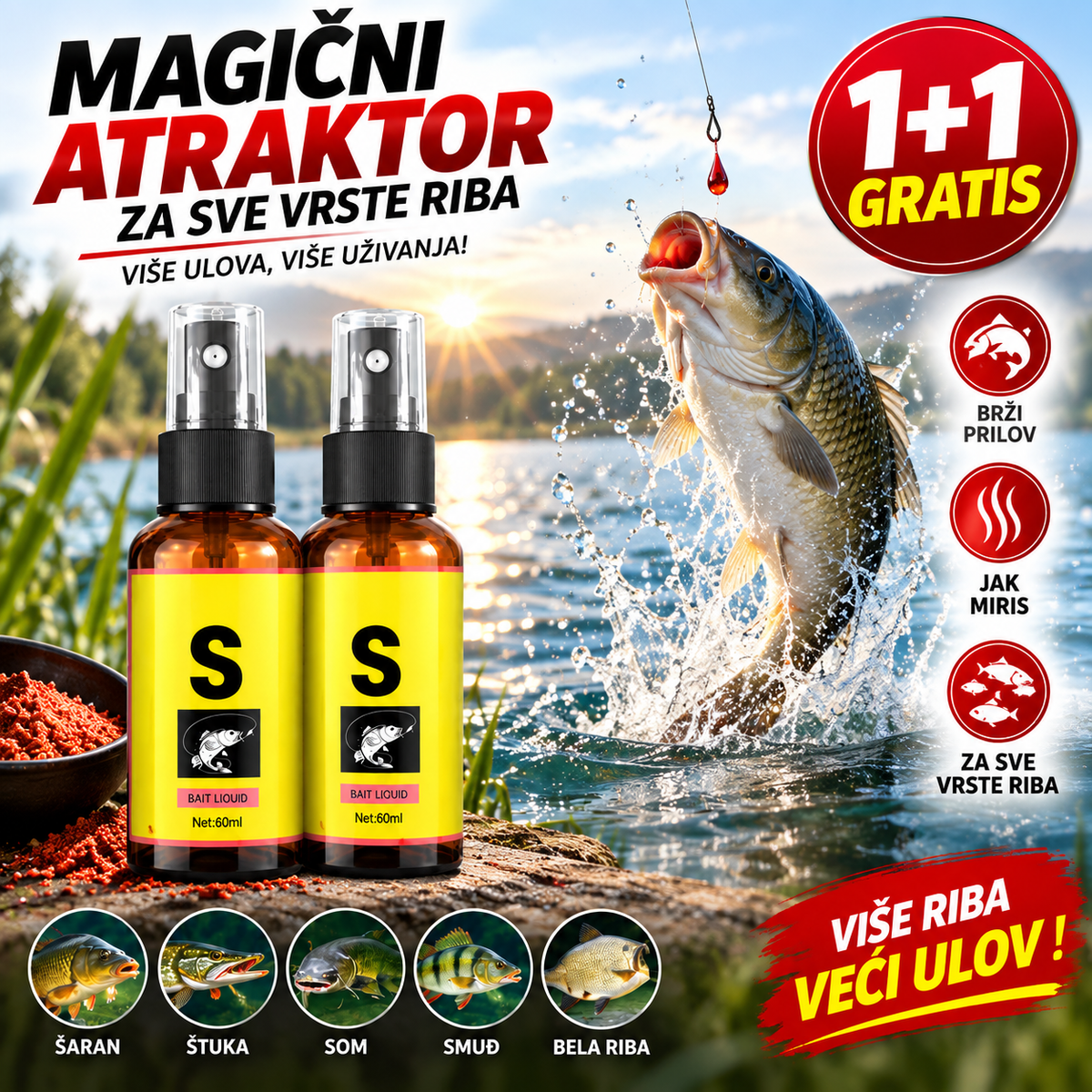 Prirodni Mamac za Ribe 1+1 GRATIS – Efikasan Mamac za Pecanje Šarana, Bele Ribe i Predatora