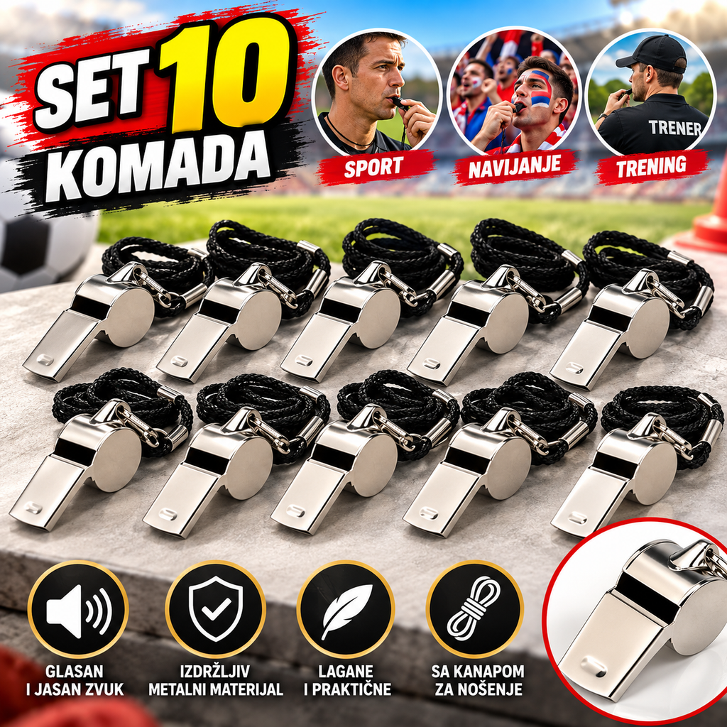 Profesionalne Metalne Pištaljke sa Kanapom – Set 10 Komada za Sport, Trening i Navijanje