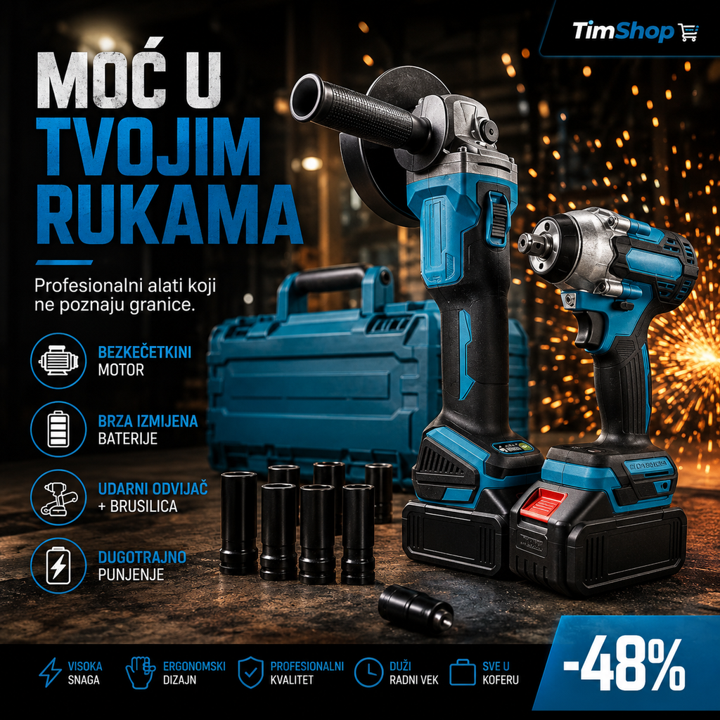 Akumulatorski Set Alata 128V – Ugaona Brusilica i Udarni Odvijač za Profesionalce