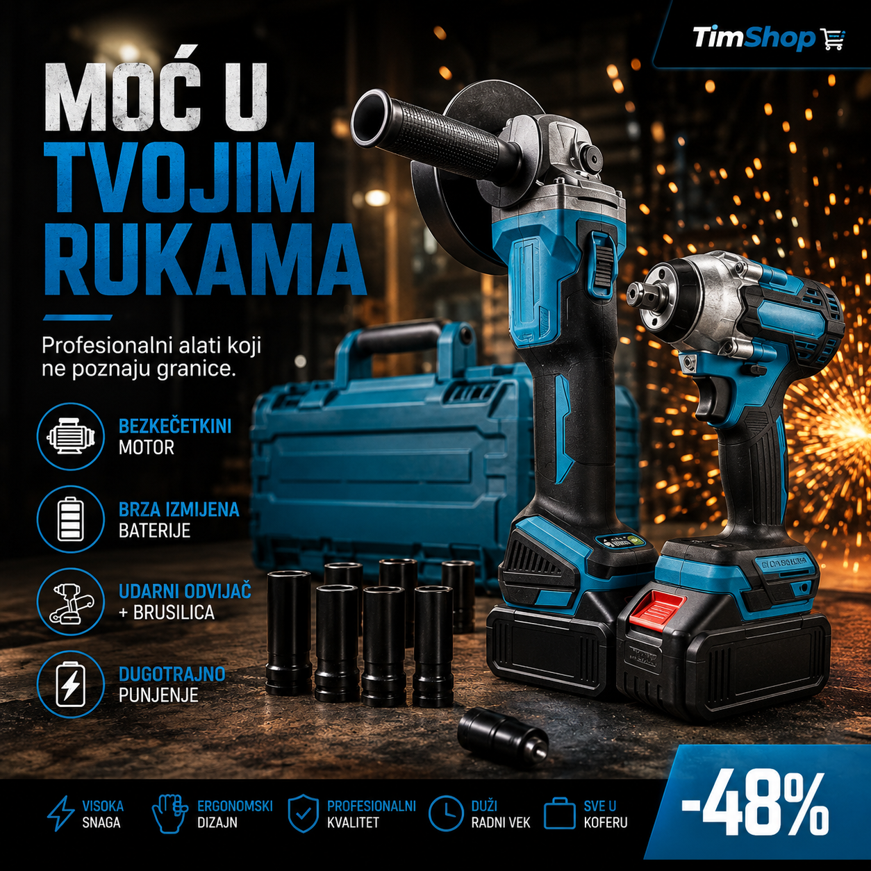 Akumulatorski Set Alata 128V – Ugaona Brusilica i Udarni Odvijač za Profesionalce