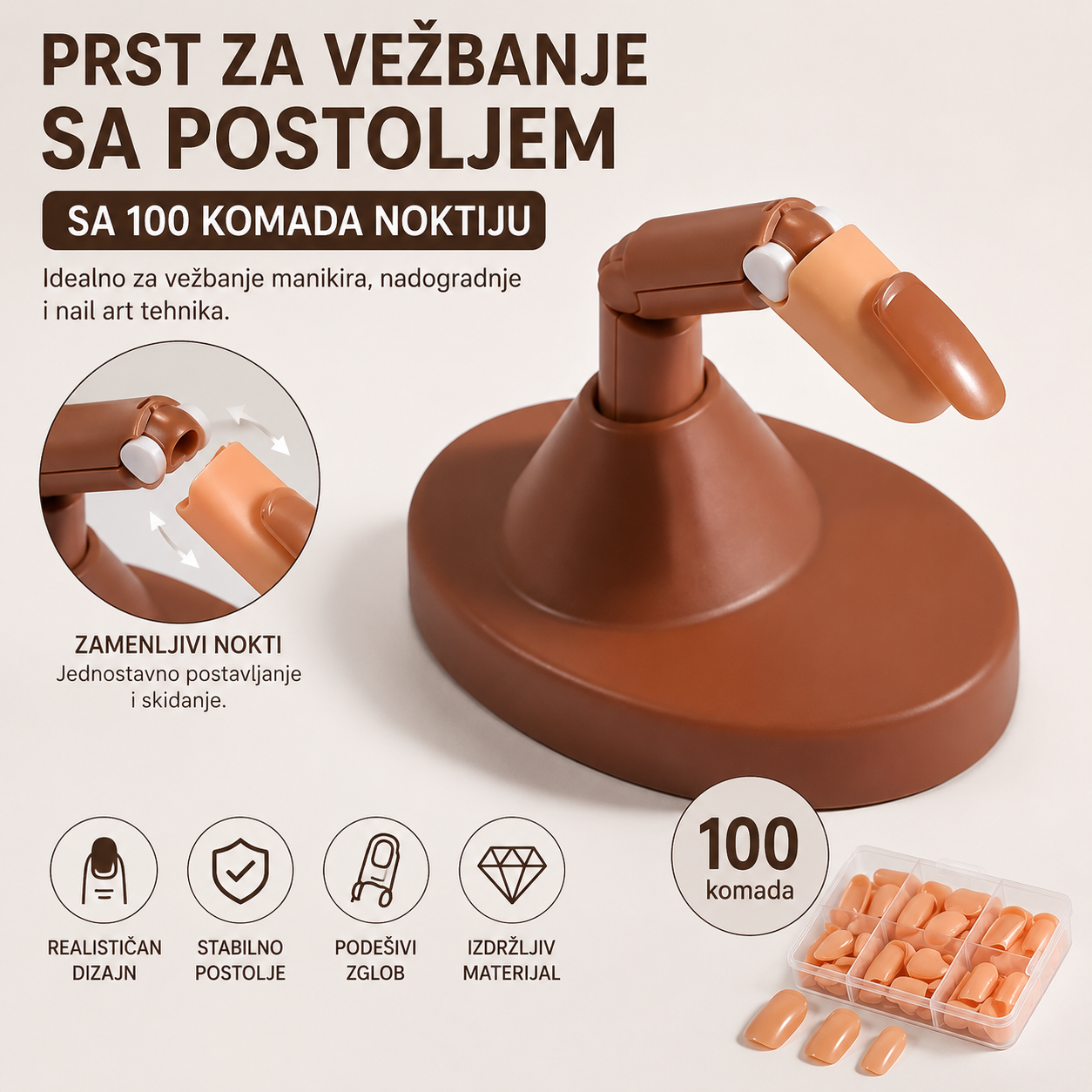 Prst za vezbanje sa postoljem sa 100 komada noktiju