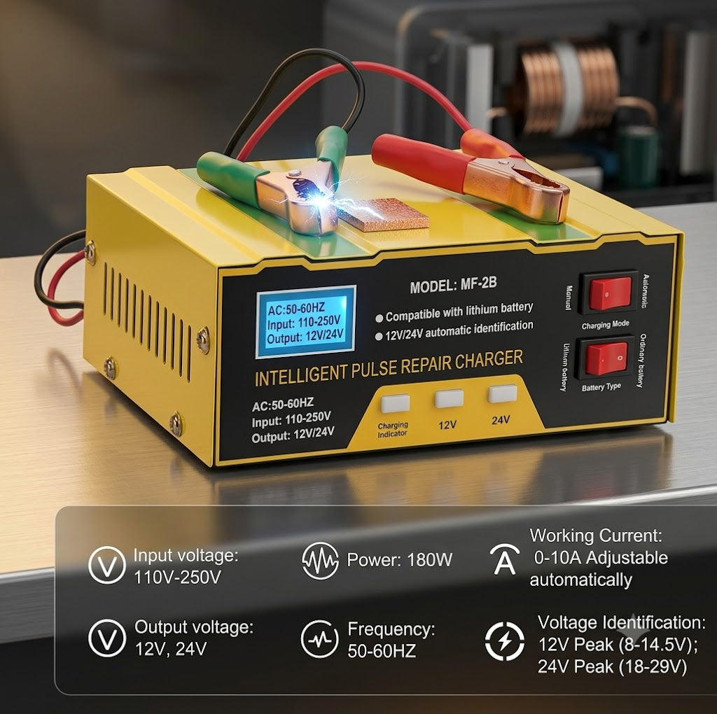 Pametni Punjač Akumulatora 12V-24V – Automatski Digitalni Punjač sa LCD Displejem