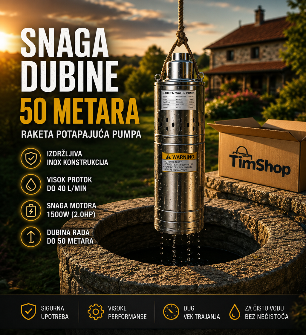 Potapajuća Raketa Pumpa za Vodu – Dubinska Pumpa za Bunar i Čistu Vodu