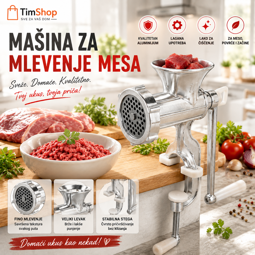 Ručna Mašina za Mlevenje Mesa – Mlin za Meso sa Ručicom za Kućnu Upotrebu