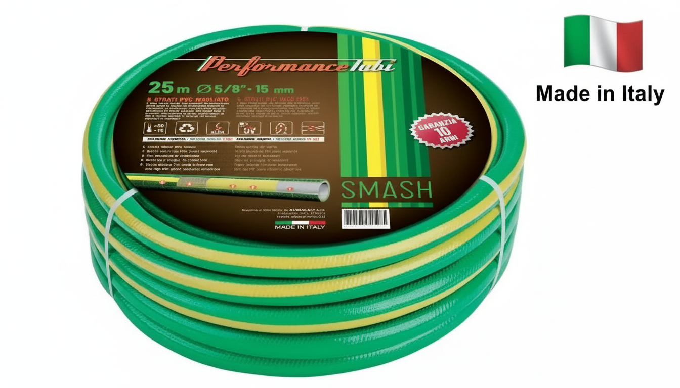 SMASH Baštensko Crevo 1/2" Petoslojno Armirano – 25m i 50m | Italijanski Kvalitet, Fleksibilno i Otporno Crevo za Zalivanje