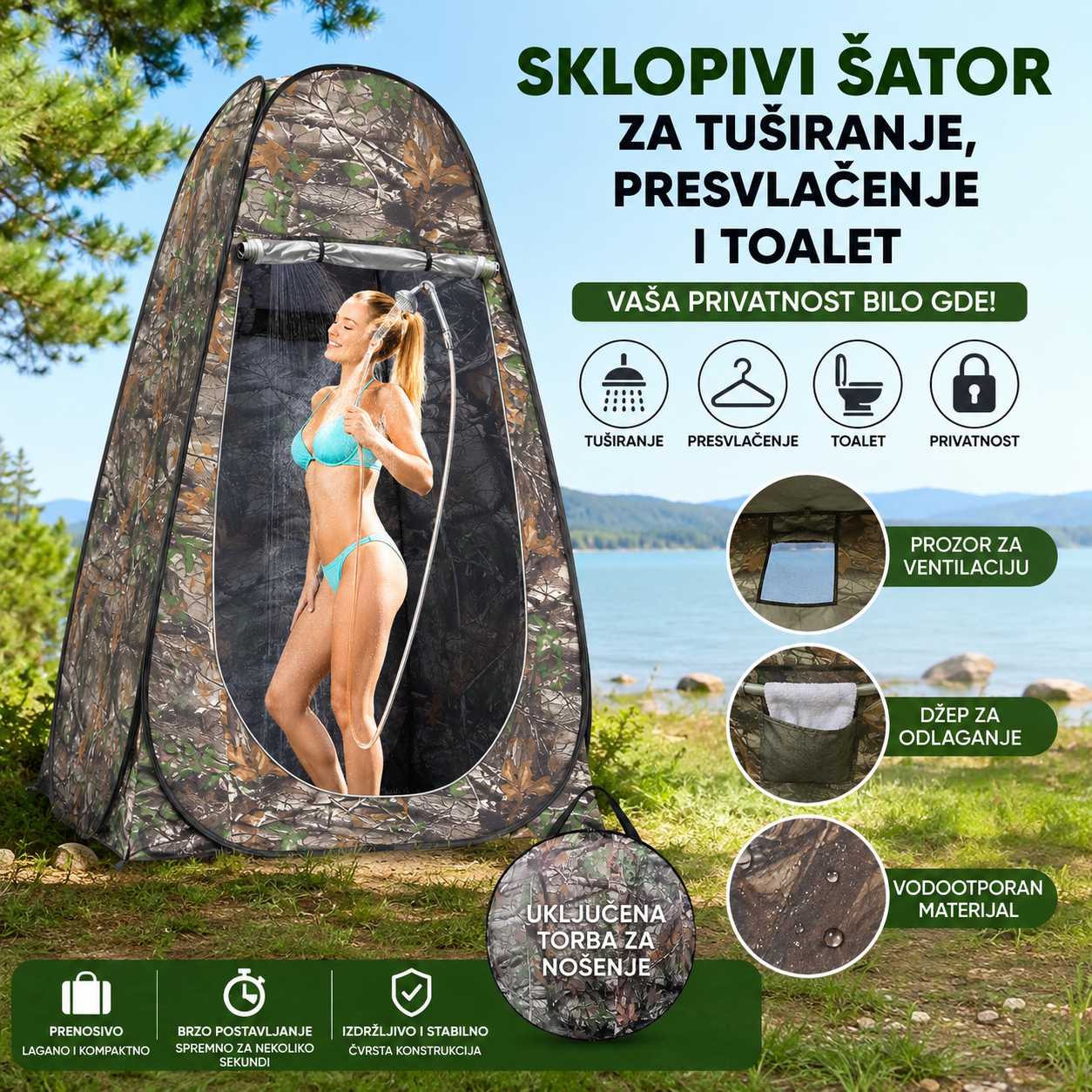 Šator Kabina za Tuširanje i Presvlačenje – Prenosivi Outdoor Šator za Kampovanje i Plažu