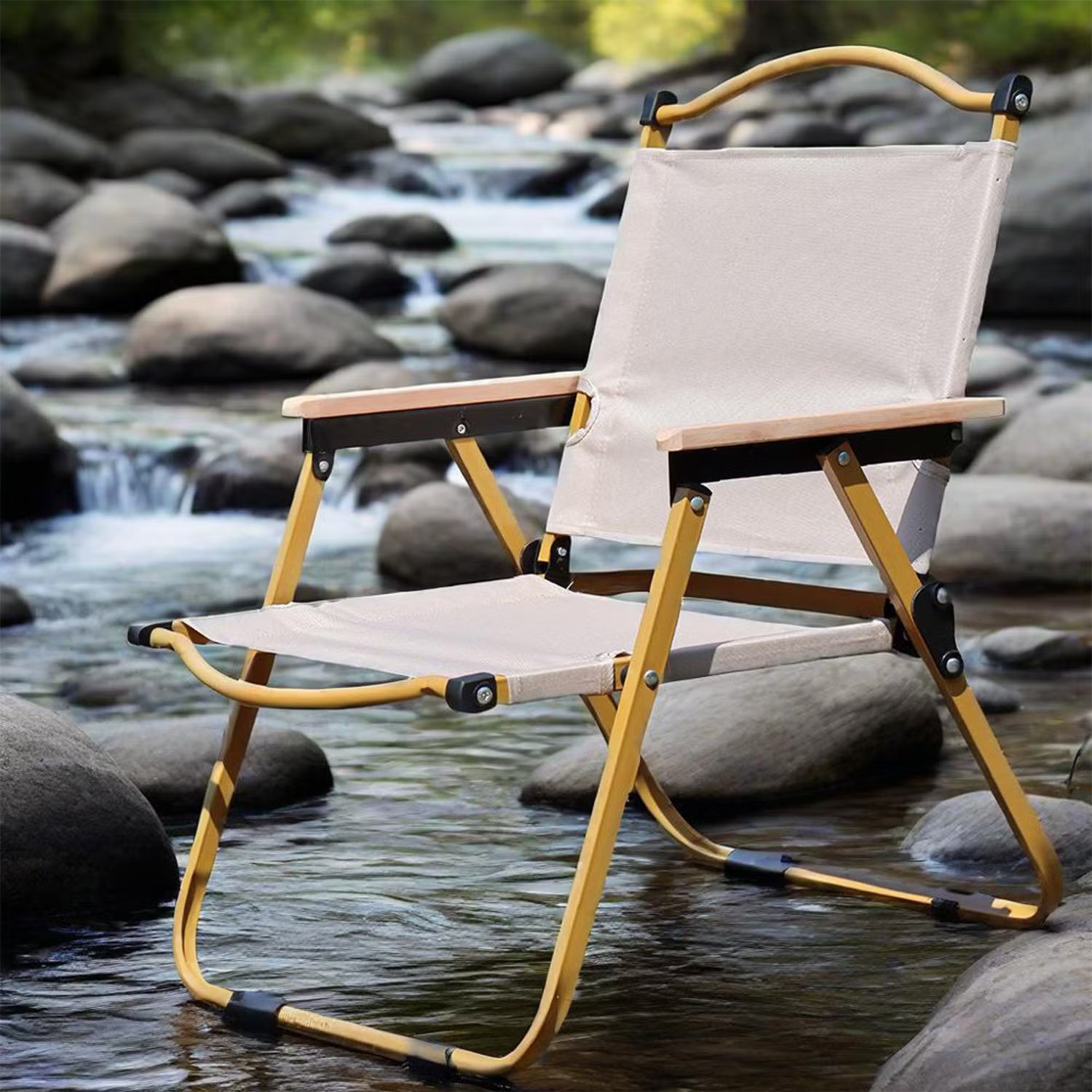 Sklopiva Kamp Stolica sa Naslonima – Prenosiva Outdoor Stolica za Kampovanje, Pecanje i Izlete