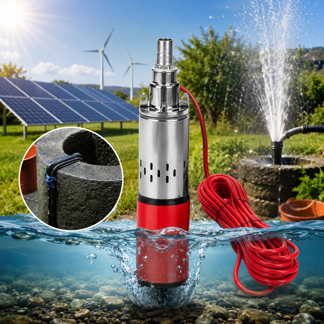Solarna Potapajuća Pumpa 12V – Pumpa za Vodu za Bunare, Bašte, Navodnjavanje i Fontane | DC 12V