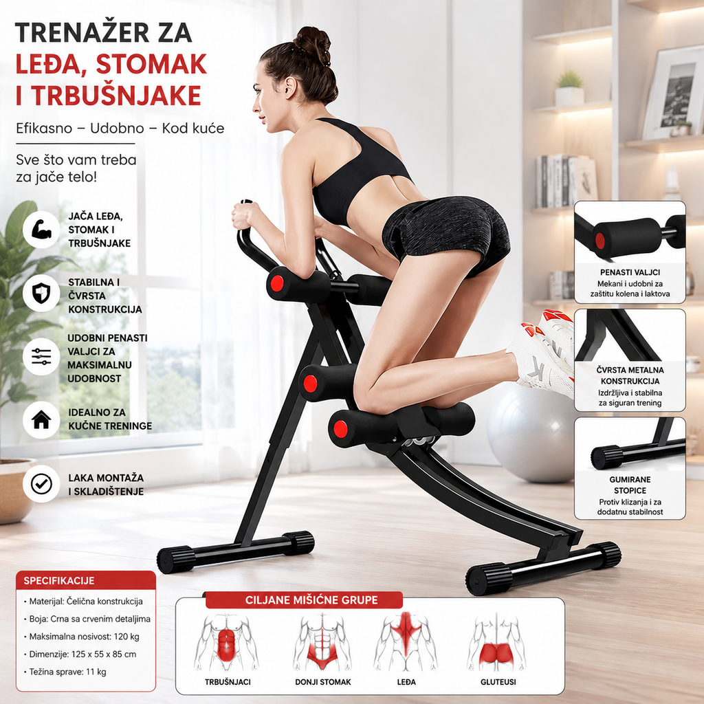 Sprava za Vežbanje Leđa, Stomaka i Trbušnjaka – Multifunkcionalni Trenažer za Kućni Fitness i Jačanje Abdomena