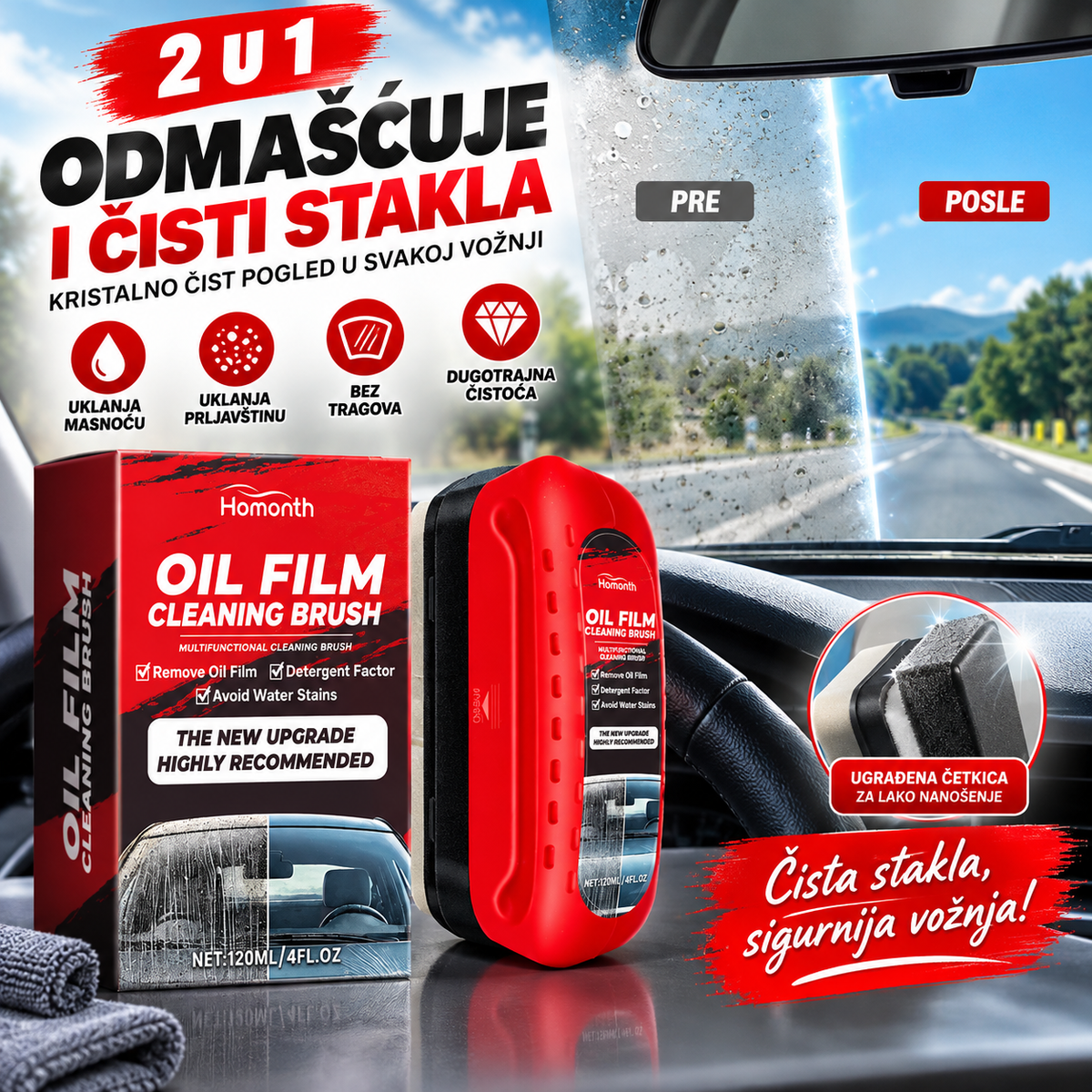 Sredstvo za odmašćivanje auto stakla 2 u 1