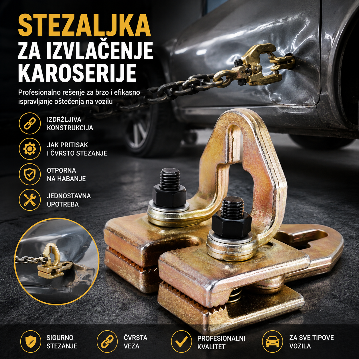 Stezaljka za Izvlačenje Karoserije – Profesionalni Alat za Limarske Radove
