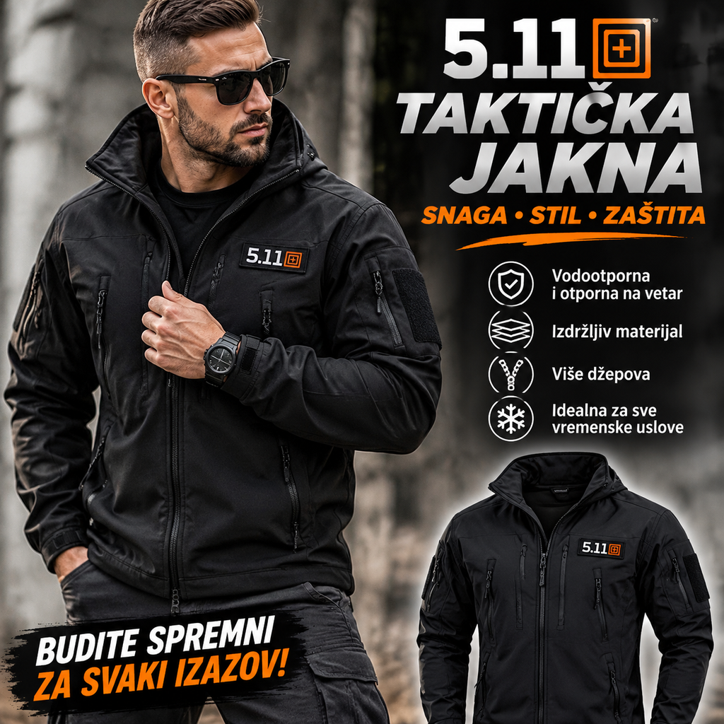 Taktička Jakna 5.11 – Muška Outdoor Jakna sa Kapuljačom i Više Džepova