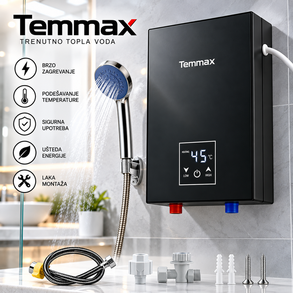 Temmax Protočni Električni Bojler – Kompaktni Bojler za Brzo Zagrejavanje Vode