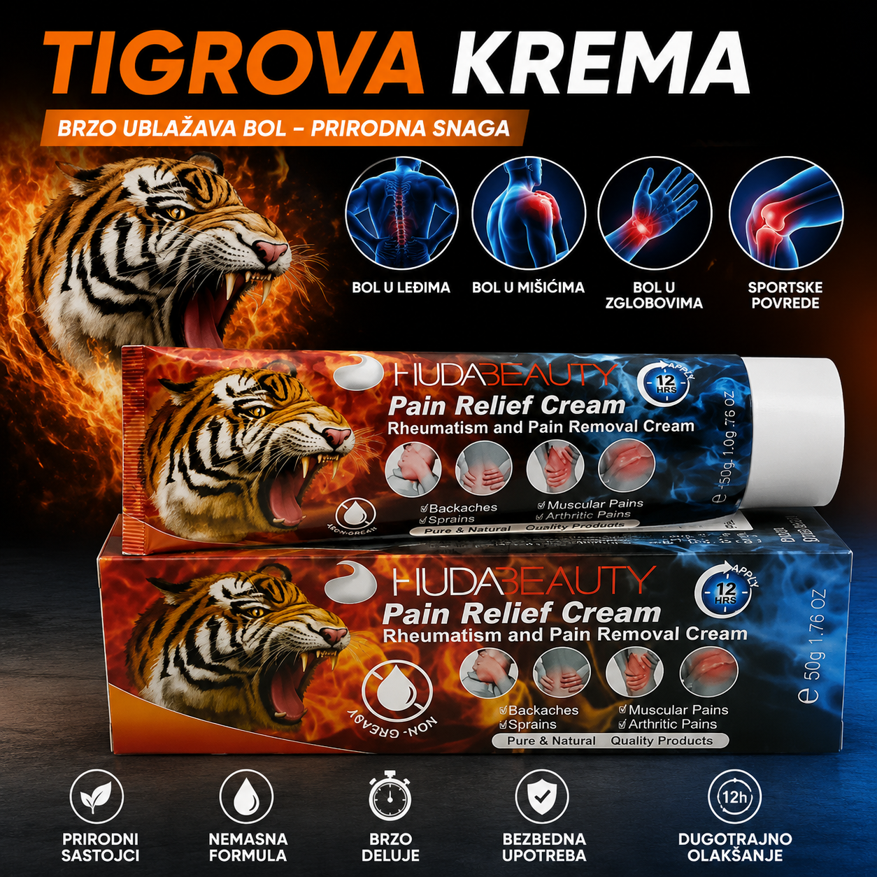 Tigrova Krema za Bolove – Efikasno Olakšanje Mišića, Leđa i Zglobova