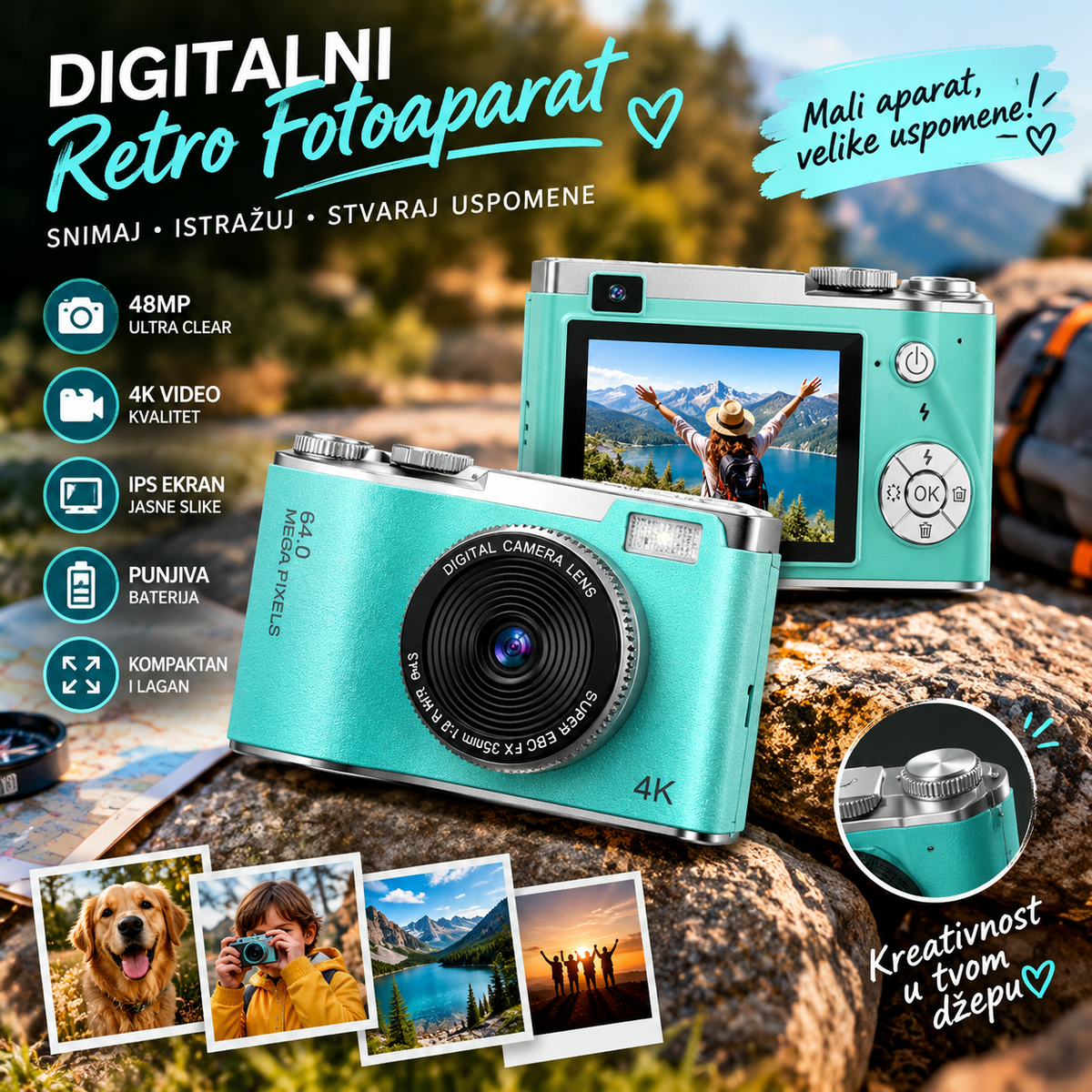 Digitalni Retro Fotoaparat 48MP 4K – Kompaktni Digitalni Fotoaparat za Fotografisanje i Snimanje