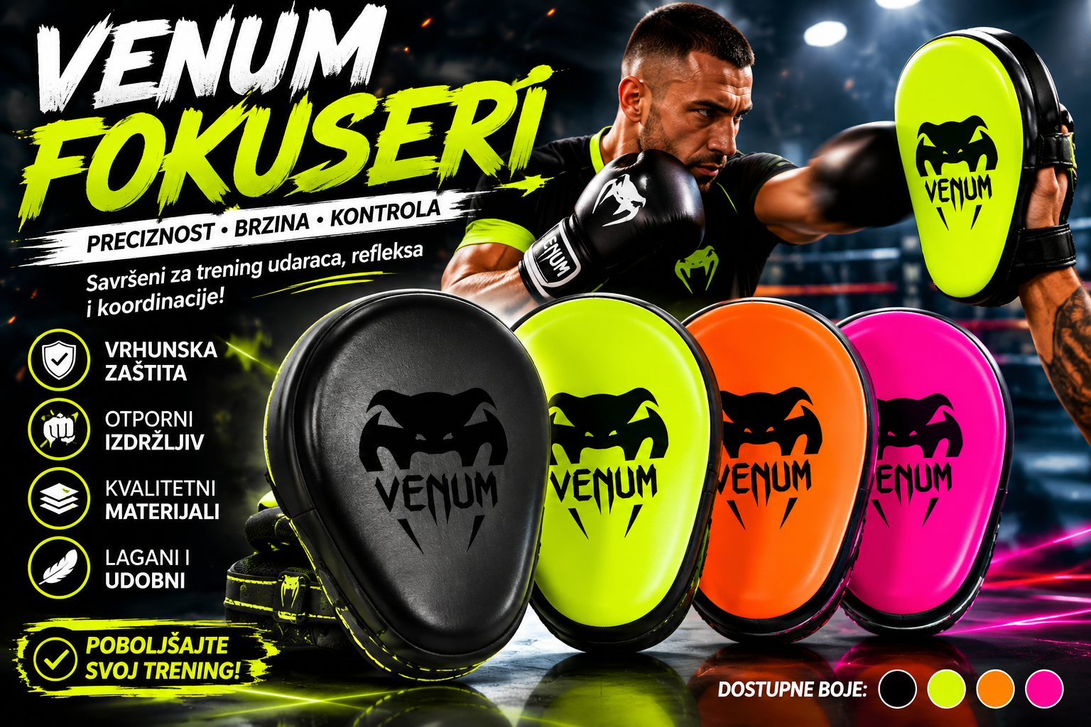 Premium Venum Fokuser za Boks – Profesionalni Udarni Štit za Trening Tehnike i Kondicije