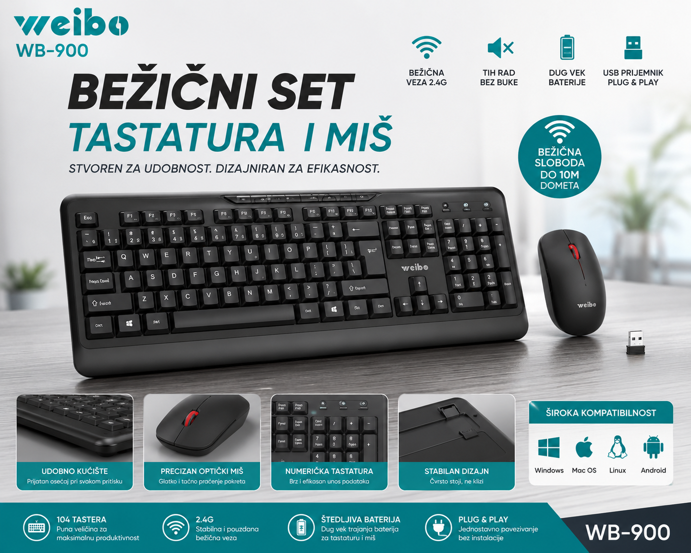 Weibo WB-900 bezicni set Tastatura i Mis