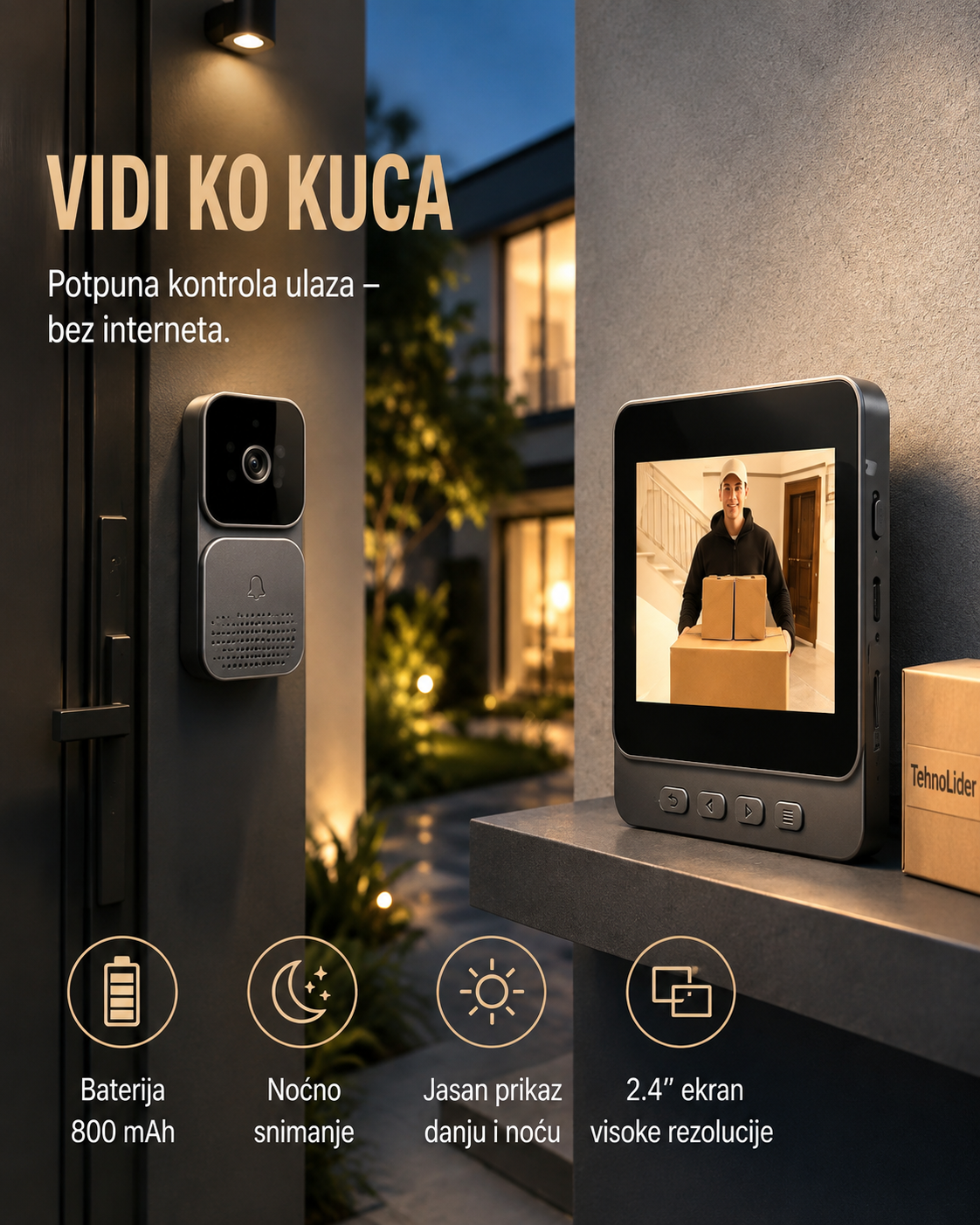 Video interfon Wifi zvono za vrata sa LCD ekranom