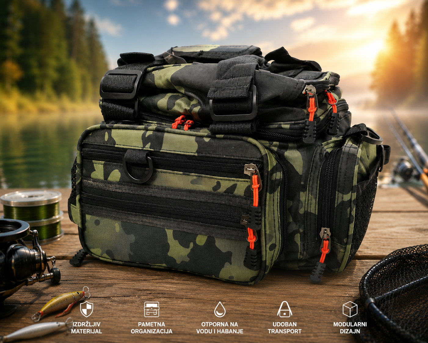 Kaida TP23 Camo Ribolovačka Torba – Velika Modularna Torba za Šaranski, Feeder i Sportski Ribolov sa Više Pregrada