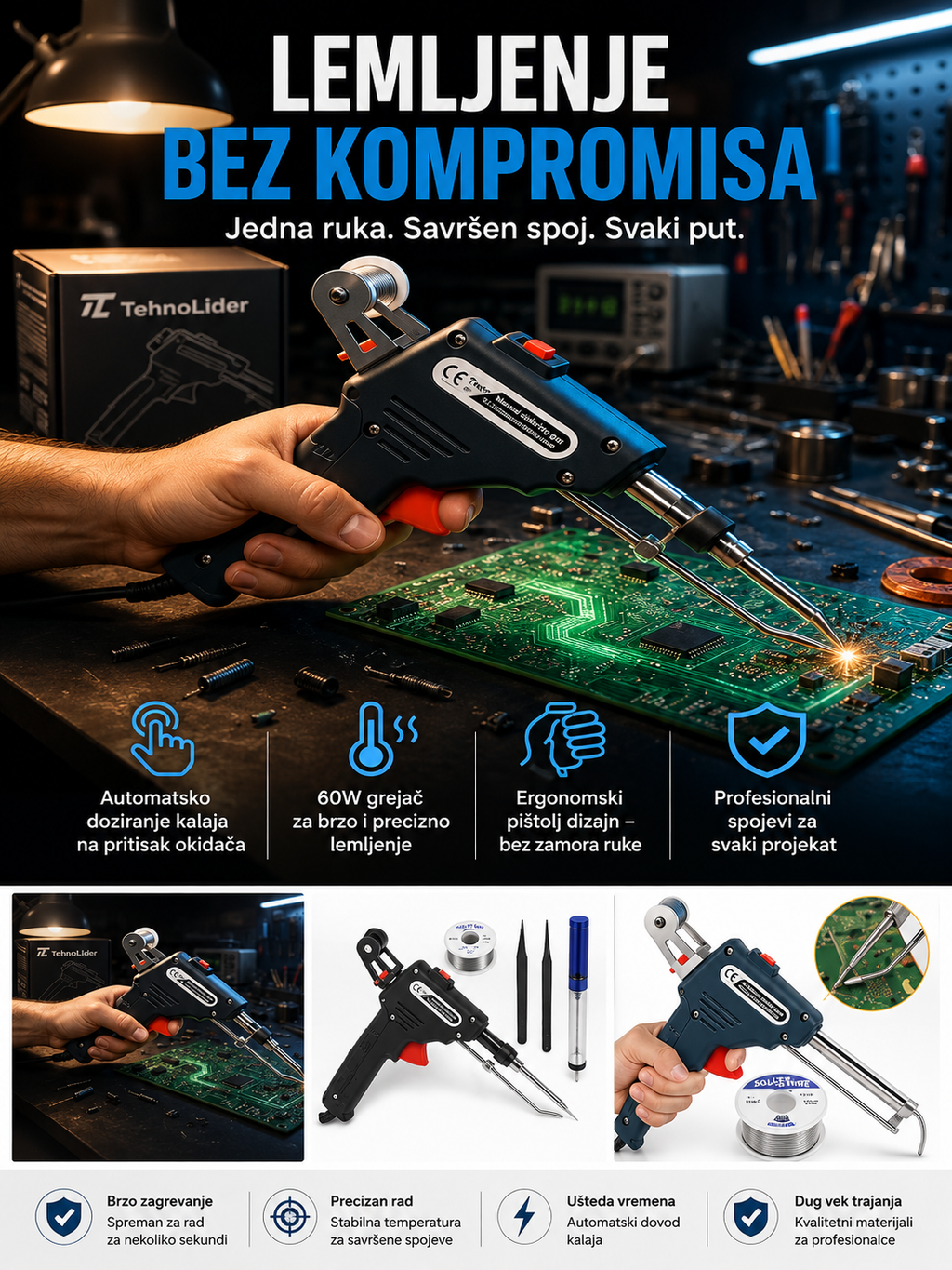 Profesionalna automatska lemilica 60W – lemljenje sa automatskim dovodom kalaja