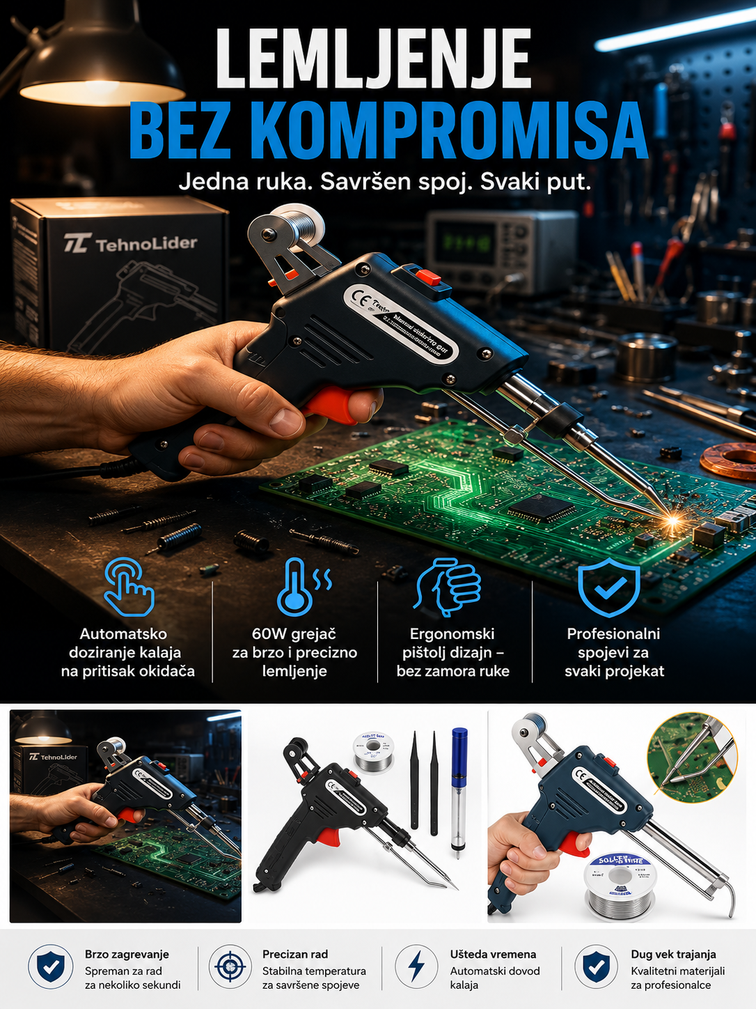 Profesionalna automatska lemilica 60W – lemljenje sa automatskim dovodom kalaja