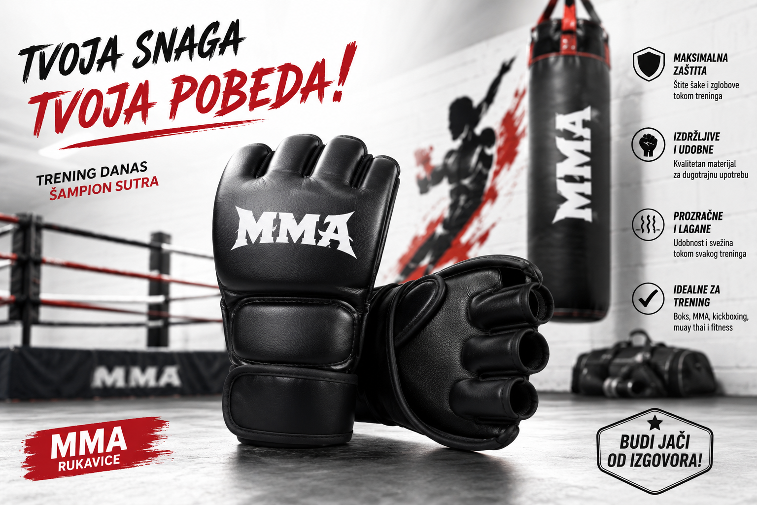 MMA Rukavice za Kik Boks, Boks i Džak – Profesionalne Trening Rukavice za Borilačke Sportove