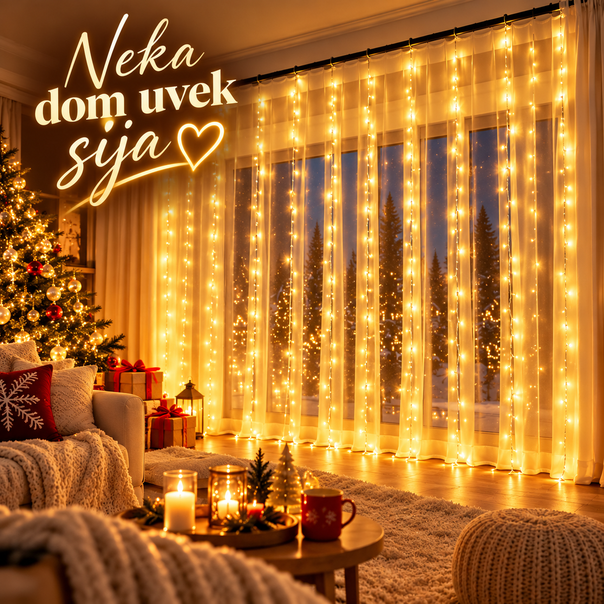 LED zavesa novogodisnja 3x3 metara Toplo bela