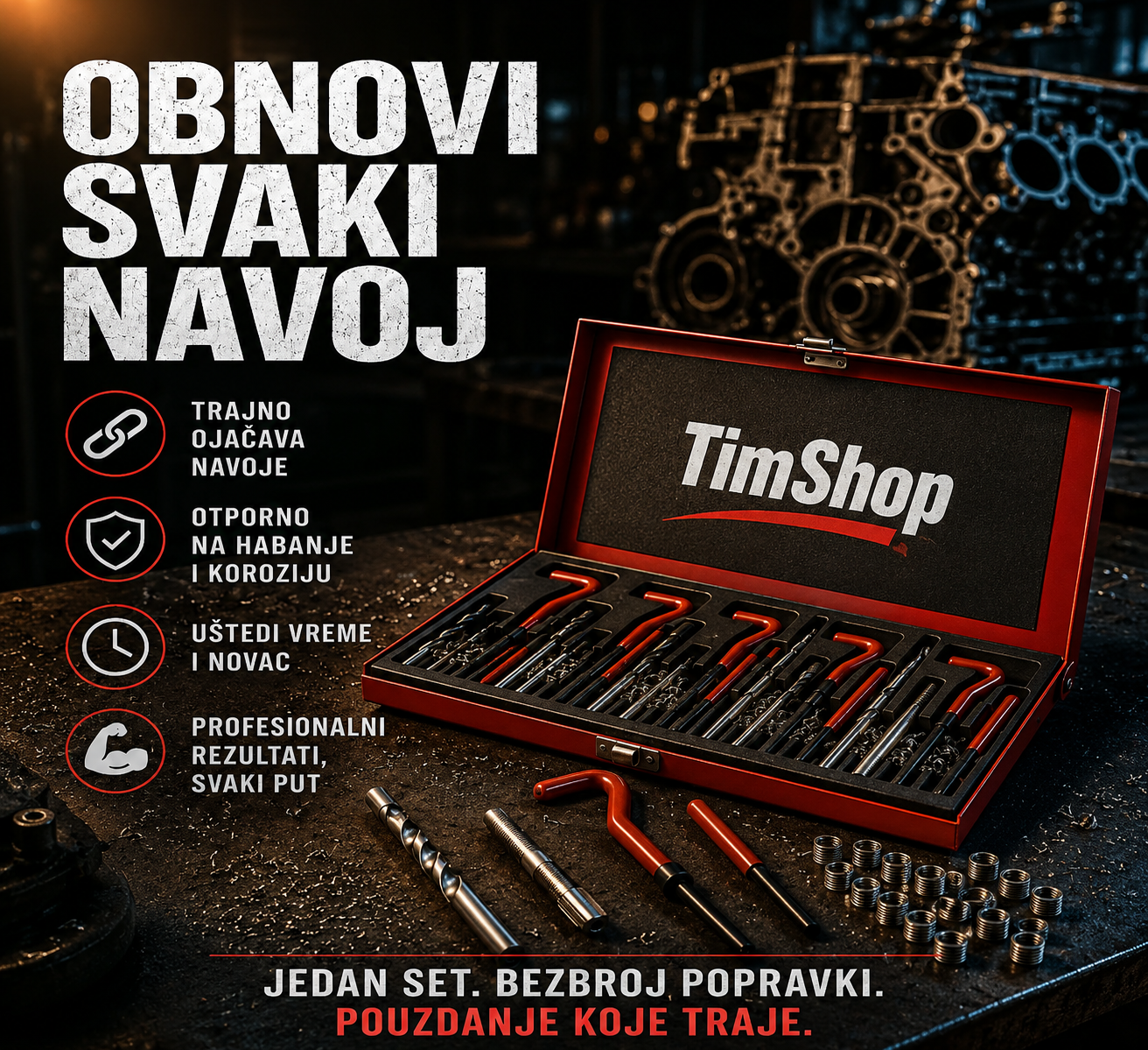 set za reparaciju navoja, reparacija navoja, popravka navoja, obnova navoja, helicoil set, helicoil, thread repair kit, thread repair tool, thread insert kit, navojni umeci, umetci za navoj, set za navoje, alat za navoje, alat za reparaciju navoja, navojni alat, ureznica, nareznica, urezivanje navoja, obnavljanje navoja, set 131 delova, 131 deo, profesionalni alat, alat za radionicu, auto servis alat, mehaničarski alat, alat za motore, alat za automobile, alat za kamione, garažni alat, radionica, industrijs
