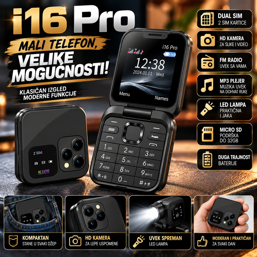 Mini mobilni telefon na preklop i16 Pro