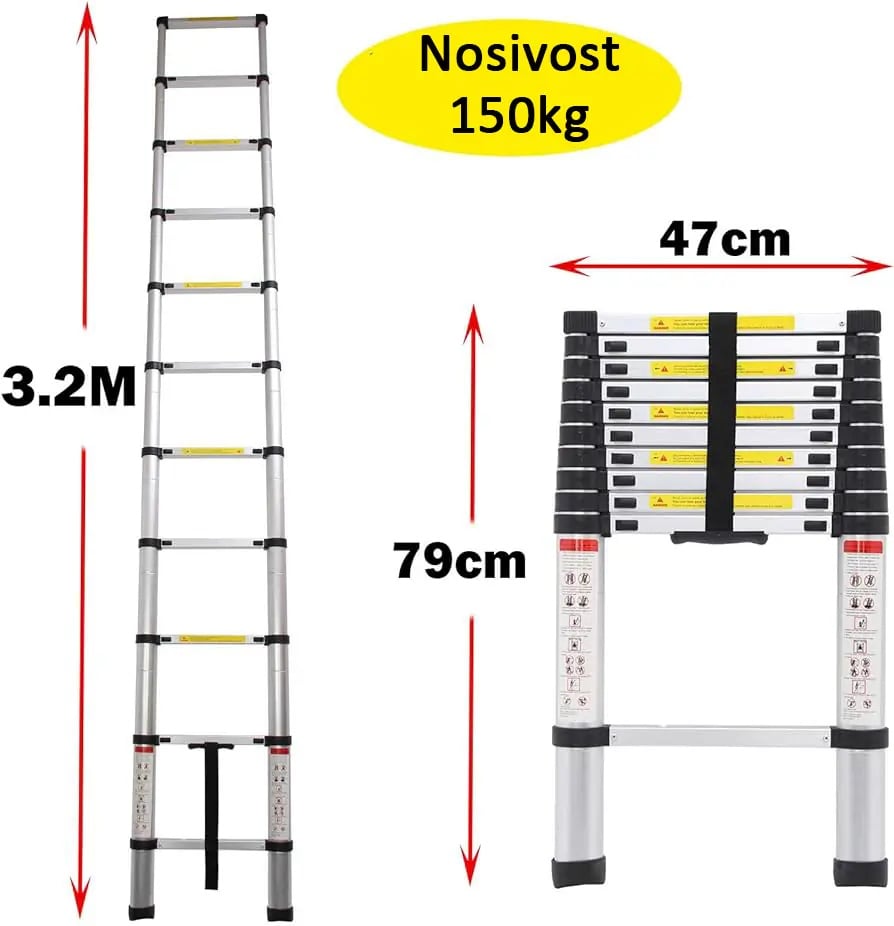 Aluminijumske teleskopske merdevine 3.2 m