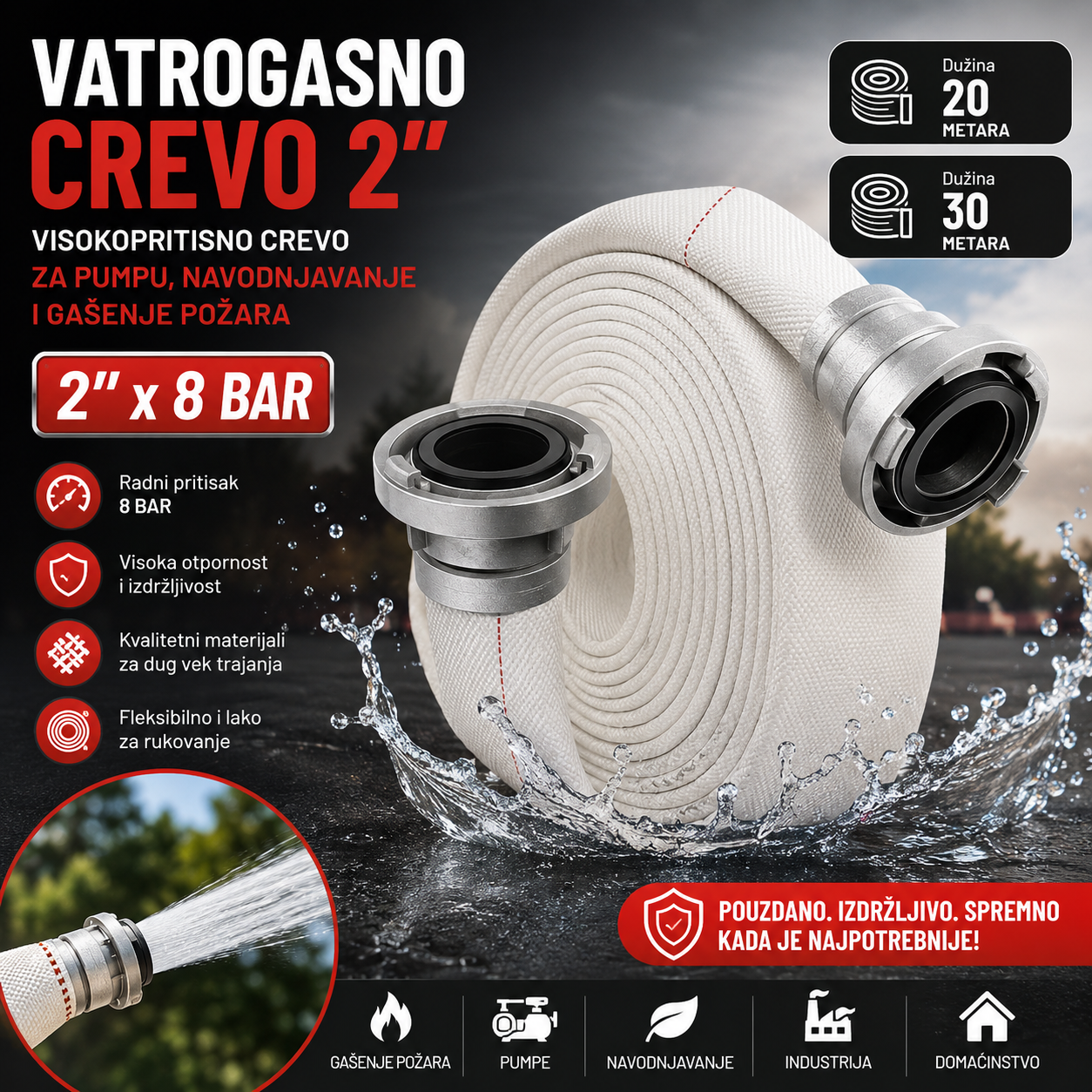 Vatrogasno Crevo 2" (2 Cola) – Profesionalno Crevo za Vodu Visokog Pritiska